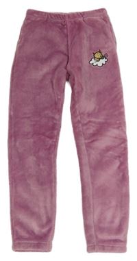 Fialové chlupaté domácí kalhoty s obrázkem 