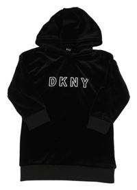 Černé sametové šaty s logem a kapucí DKNY