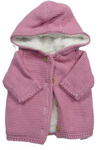 Růžový propínací zateplený svetr s kapucí F&F
