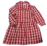 Červeno-jahodovo-smetanové kostkované šaty s límečkem H&M