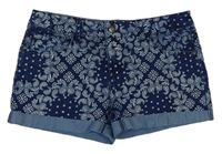 Tmavomodré vzorované riflové kraťasy Denim 