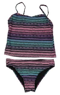 Černo-růžovo-modré vzorované tankini Primark 