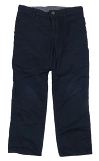 Tmavomodré plátěné slim fit kalhoty H&M