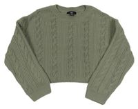 Khaki copánkový crop svetr New Look