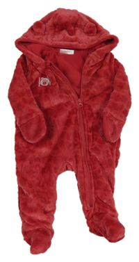 Červená chlupatá podšitá kombinéza s kapucí Ergee