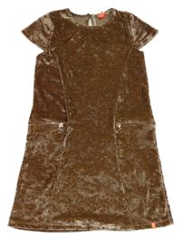 Béžové sametové lesklé šaty se zipy Girls