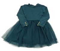 Tmavozelené bavlněno/tylové šaty Okaidi