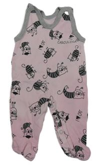 Růžovo-šedé dupačky s kočičkami Carculina