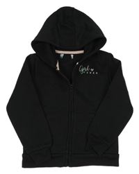 Černá propínací mikina s nápisem a kapucí