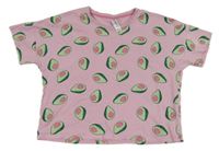 Světlerůžové crop oversize tričko s avokády Page one young