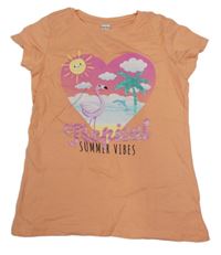 Oranžové tričko s obrázkem a nápisem DopoDopo 