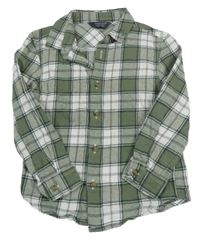 Khaki-bílá kostkovaná flanelová košile Primark