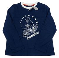 Nové - Tmavomodro-bílé triko s dinosaurem Cath