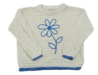 Bílo-modrý děrovaný svetr s květem Primark