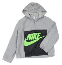 Šedá huňatá mikina s klokankou a kapucí Nike