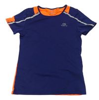 Tmavomodro-křiklavě oranžové funkční sportovní tričko s logem a vzorem Kalenji