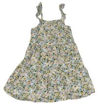 Smetanové plátěné letní šaty s kytičkami a volánky PRIMARK