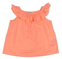 Neonově korálový crop top s volánkem H&M