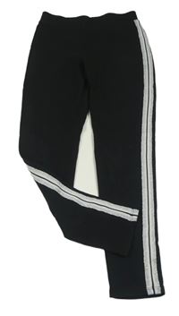 Černé teplákové legíny s bílo-stříbrnými pruhy H&M