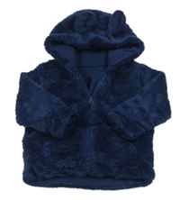 Tmavomodrá plyšová podšitá bunda s kapucí s oušky zn. Mothercare
