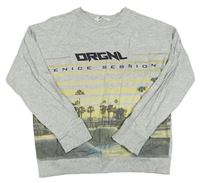 Světlešedá melírovaná mikina s palmami a nápisy a pruhy H&M