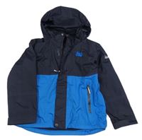 Tmavomodro-modrá kostkovaná šusťáková funkční jarní bunda s ukrývací kapucí crivit