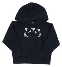 Tmavomodrá mikina s ovcemi a nápisy a kapucí russell