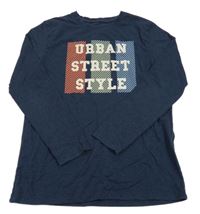 Tmavomodré melírované triko s nápisy YIGGA