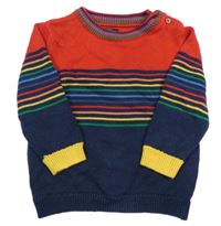 Tmavomodro-červeno-žlutý svetr s barevnými pruhy Next