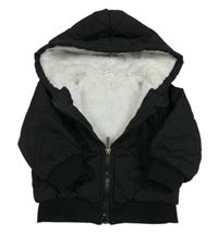 Černý prošívaný zateplený bomber s kapucí SHEIN