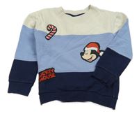 Světlebéžovo-modro-tmavomodrá mikina s Mickey s vánočním motivem Disney