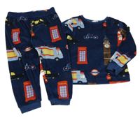 Tmavomodré plyšové pyžamo s obrázky - Londýn M&S