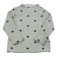 Šedý melírovaný žebrovaný rolák se srdíčky SHEIN