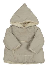 Světlešedá šusťáková zateplená bunda s kapsou a kapucí ZARA