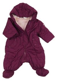 Švestková prošívaná šusťáková zimní kombinéza s kočičkou a kapucí C&A