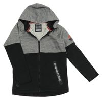 Šedo-černá melírovaná propínací mikina s nápisy a kapucí C&A