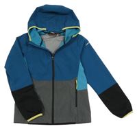 Petrolejovo-šedo-modrozeleno-černá softshellová bunda s kapucí ICEPEAK