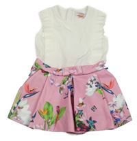 Bílo-růžový kraťasový overal s kytičkami a ptáčky a motýlky a volán. TED BAKER