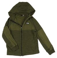 Khaki-černá melírovaná propínací mikina s nášivkou a kapucí George