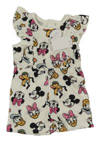 Nové - bílý mačkaný kraťasový overal s Minnie a Mickey s kamarády a volánky PRIMARK