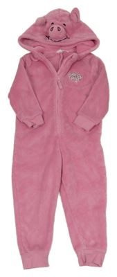 Růžová plyšová kombinéza s kapucí - prasátko M&S