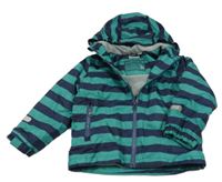 Tmavomodro-zelená pruhovaná šusťáková jarní bunda s kapucí Impidimpi