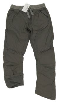 Nové - tmavošedé kostkované plátěné podšité kalhoty s úpletovým pasem M&S