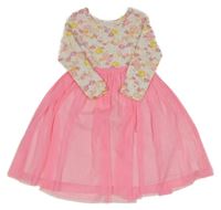 Neonově růžovo-smetanové šaty s kytičkami a hvězdičkami a tylem LEIGH TUCKER