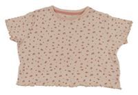 Světlerůžové žebrované oversize crop tričko s růžemi Tu