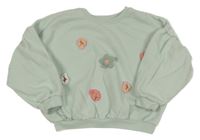 Mentolová oversize crop mikina s 3D květy Matalan