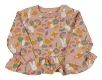 Světlerůžová mikina s kočičkami a zajíčky a duhami a sluníčky Mothercare