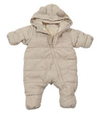 Smetanová prošívaná šusťáková zimní kombinéza s medvídkem a kapucí s oušky H&M
