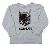 Šedý melírovaný svetr s Batmanem z překlápěcích flitrů C&A