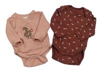 2set - Vínové květované body + růžové zavinovací s veverkou